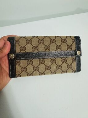 Gucci Beige & Dark Brown GG Canvas Continental Wallet